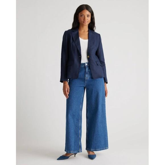 *Never Worn* Quince Navy Blue 100% Linen Blazer Women's Small (Highly Rated) - Picture 1 of 10